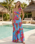 Ruffle Removable Shoulder Strap Pink Bougainvillea Flower Print