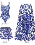 Sling Classic Majolica Series Pattern Print One Piece Swimsuit