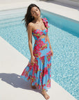 Ruffle Removable Shoulder Strap Pink Bougainvillea Flower Print