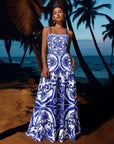 Sling Classic Majolica Series Pattern Print One Piece Swimsuit