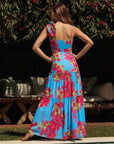 Ruffle Removable Shoulder Strap Pink Bougainvillea Flower Print