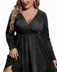 MATHILDE™ - Plus Size Glitter V-Neck Ruffle Hem Swing Cocktail Dress