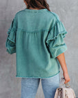 Lantern Sleeve Nail Bead Ruffled Denim Jacket Coat
