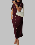 RACHEL™ - Elegant Round Neck Fake Button Dress