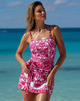 Sling Classic Majolica Series Pattern Print One Piece Swimsuit and Skirt or Shorts