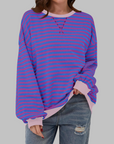 Licha™ - Casual Long Sleeve Round Neck Striped Sweatshirt