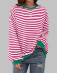 Licha™ - Casual Long Sleeve Round Neck Striped Sweatshirt