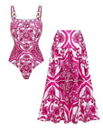 Sling Classic Majolica Series Pattern Print One Piece Swimsuit and Skirt or Shorts