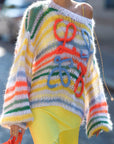 Rainbow Contrast Striped Sweater