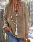 V-neck long-sleeved sweater