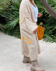 Casual Pocket Large Size Heart Pattern Knit Cardigan