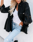 Distressed Denim Button Down Shirt Jacket