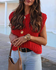 Elegant Pocket Sleeveless Cropped Knit Cardigan