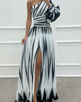 Hazel™ | Elegant Striped Maxi Dress with One Shoulder