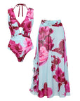 Abstract Floral Printed Two-piece Swimsuit and Skirt