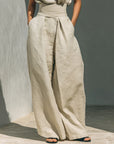 Flor™ | Minimalist set featuring a sleeveless blouse and wide-leg pants in cotton and linen for women