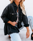 Distressed Denim Button Down Shirt Jacket