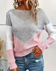Tina- Pointelle Jumper with V-Shape Contrast Panels