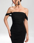 EVA™ - Off-The-Shoulder Bodycon Dress Ruched Backless Slim Fit Long Dress
