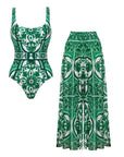Classic Majolica Series Pattern Print One Piece Swimsuit and Pants or Skirt