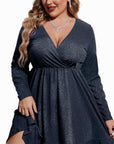 MATHILDE™ - Plus Size Glitter V-Neck Ruffle Hem Swing Cocktail Dress
