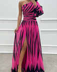 Hazel™ | Elegant Striped Maxi Dress with One Shoulder