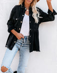 Distressed Denim Button Down Shirt Jacket