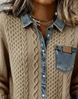 Long-Sleeve Shirt with Denim Patchwork