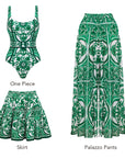 Classic Majolica Series Pattern Print One Piece Swimsuit and Pants or Skirt