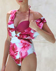 Abstract Floral Printed Two-piece Swimsuit and Skirt
