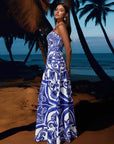 Sling Classic Majolica Series Pattern Print One Piece Swimsuit