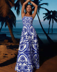 Sling Classic Majolica Series Pattern Print One Piece Swimsuit