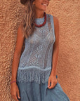 Thar Desert Sleeveless Tassel Knit Top