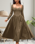 AKILA™ - Elegant Heart Neckline Long Sleeve A-Line Maxi Dress
