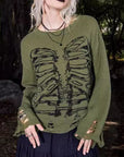 Halloween Skeleton Dark Style Ripped Long Sleeve Sweater