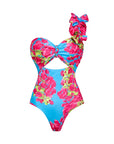 Ruffle Removable Shoulder Strap Pink Bougainvillea Flower Print