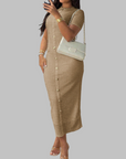 RACHEL™ - Elegant Round Neck Fake Button Dress