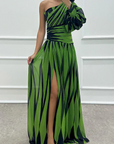 Hazel™ | Elegant Striped Maxi Dress with One Shoulder