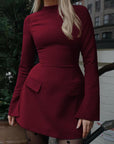 HAZEL™ - Chic A-Line Dress with Stand Collar and Long Sleeves