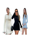 SARAH™ - Elegant Colorblock Wave Hem A-Line Long Sleeve Dress