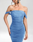 EVA™ - Off-The-Shoulder Bodycon Dress Ruched Backless Slim Fit Long Dress