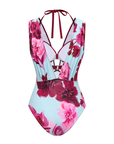 Abstract Floral Printed Two-piece Swimsuit and Skirt
