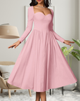 AKILA™ - Elegant Heart Neckline Long Sleeve A-Line Maxi Dress