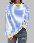 Licha™ - Casual Long Sleeve Round Neck Striped Sweatshirt