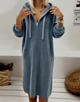 Frannie™-Casual Hooded Honeycomb Knit Fleece Dress