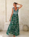 V Neck Lace Up Printed One Piece Swimsuit and Skirt