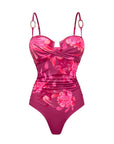 Sling Abstract Floral Print One Piece Swimsuit and Skirt