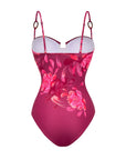 Sling Abstract Floral Print One Piece Swimsuit and Skirt