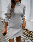 SOLEIL™ - Cozy Plain Puff Sleeve Bodycon Long Sleeve Mini Dress