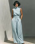 Flor™ | Minimalist set featuring a sleeveless blouse and wide-leg pants in cotton and linen for women